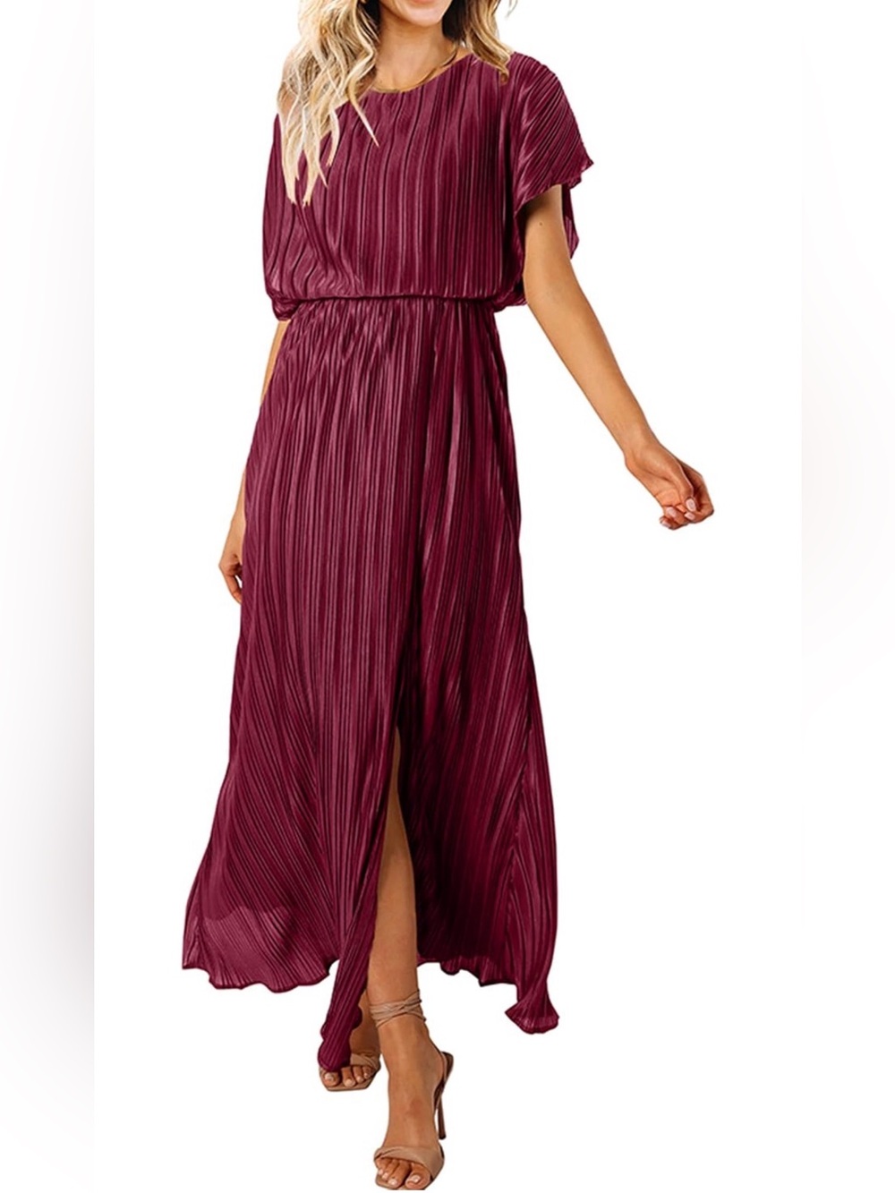 Ecowish Pleated Satin Cami Slip in Wine Red